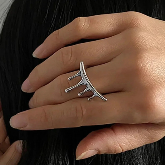 925 Sterling Silver Drip Ring Geometric Ring Abstract Ring Unique Statement Ring - Picture 1 of 5